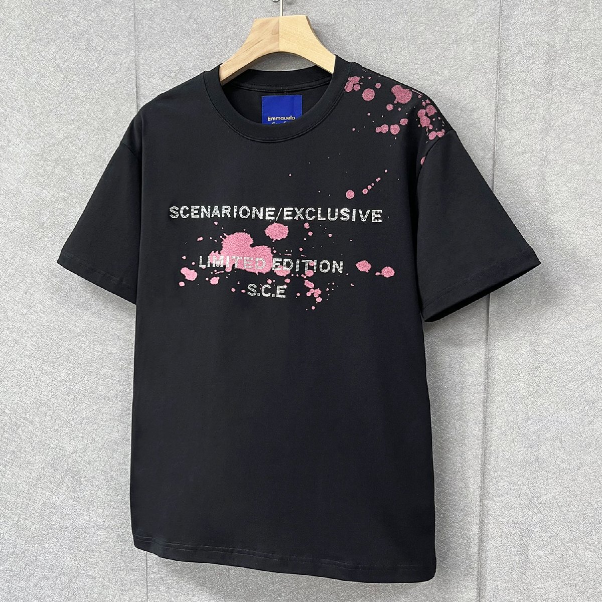 高級・半袖Tシャツ 定価2万◆Emmauela・イタリア・ミラノ発◆コットン 上品 通気 個性 キラキラ ラインストーン カットソー 男女兼用 夏 XL_画像8