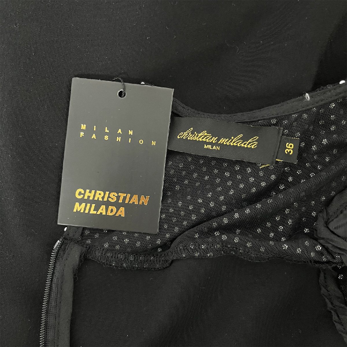 定価6万★christian milada・ミラノ発・ワンピース★高級 切替 ロング丈 ギャザー キラキラ キレイめ パーティー レディース M/36サイズ_画像8