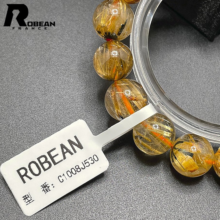 レア EU製 定価7万円★ROBEAN・太陽花タイチンルチル★黄金針水晶 金運 開運 ゴールド ブレスレット パワーストーン 10.9-11.7mm C1008J530の画像7