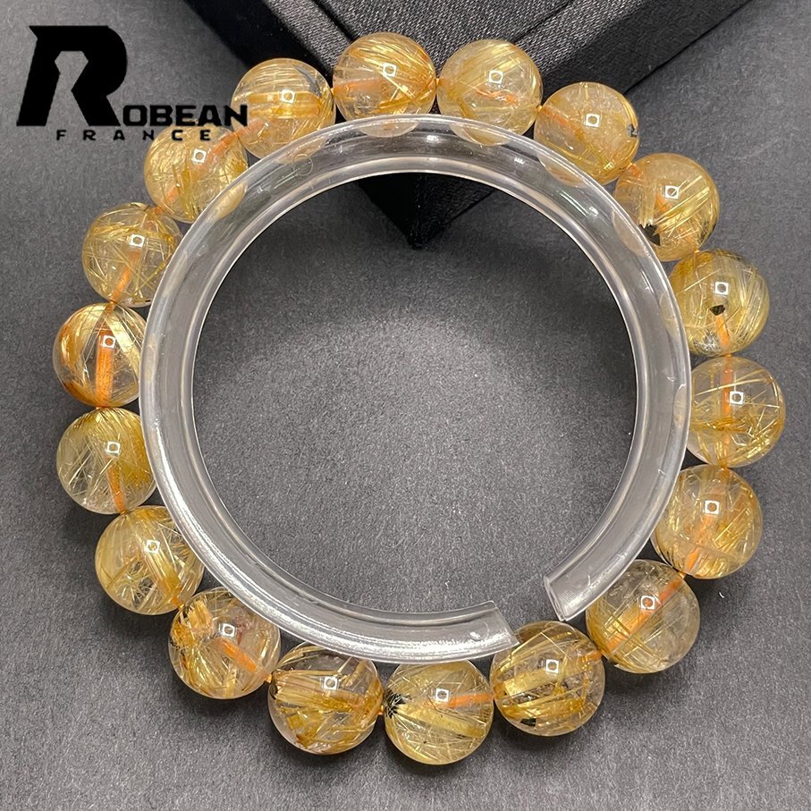  rare EU made regular price 7 ten thousand jpy *ROBEAN* Taichi n rutile * yellow gold needle crystal Gold bracele 9 star better fortune natural stone luck with money amulet 11-11.3mm Z328007