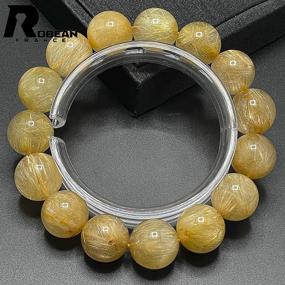  beautiful EU made regular price 22 ten thousand jpy *ROBEAN* Taichi n rutile * yellow gold needle crystal Gold bracele 9 star better fortune natural stone luck with money amulet 14.9-15.7mm C403073