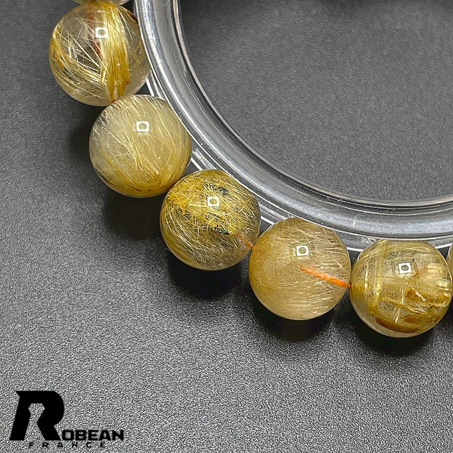  rare EU made regular price 7 ten thousand jpy *ROBEAN* Taichi n rutile * yellow gold needle crystal Gold bracele 9 star better fortune natural stone luck with money amulet 10.9-11.8mm C1008J442