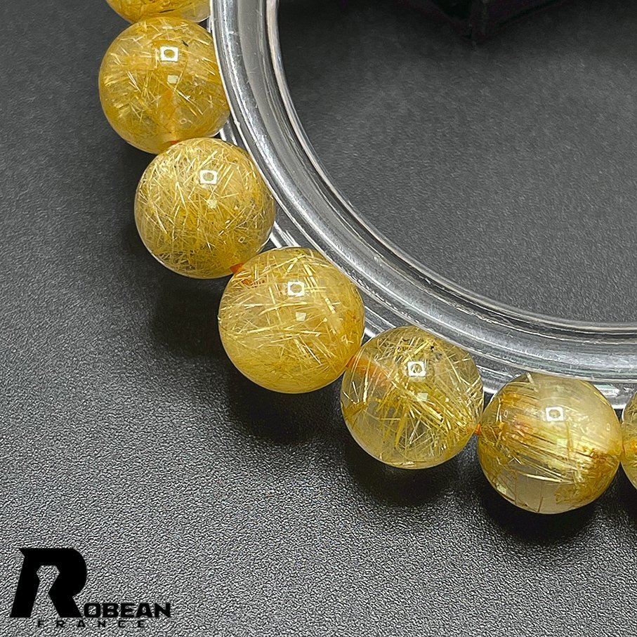  high grade EU made regular price 7 ten thousand jpy *ROBEAN* Taichi n rutile * yellow gold needle crystal Gold bracele 9 star better fortune natural stone luck with money amulet 9.8-10.3mm C1008J380