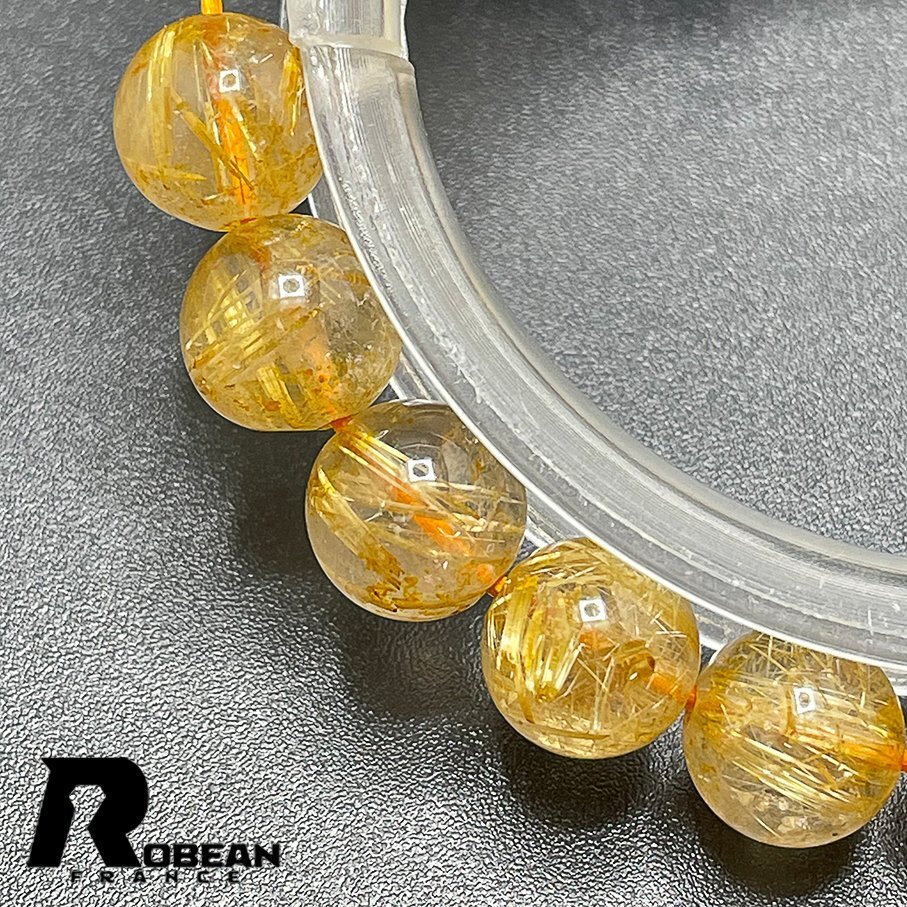 夢色 EU製 定価5万円★ROBEAN・タイチンルチル★黄金針水晶 ゴールド ブレスレット 九星開運 天然石 金運 お守り 9.0-9.3mm 1008J095_画像6