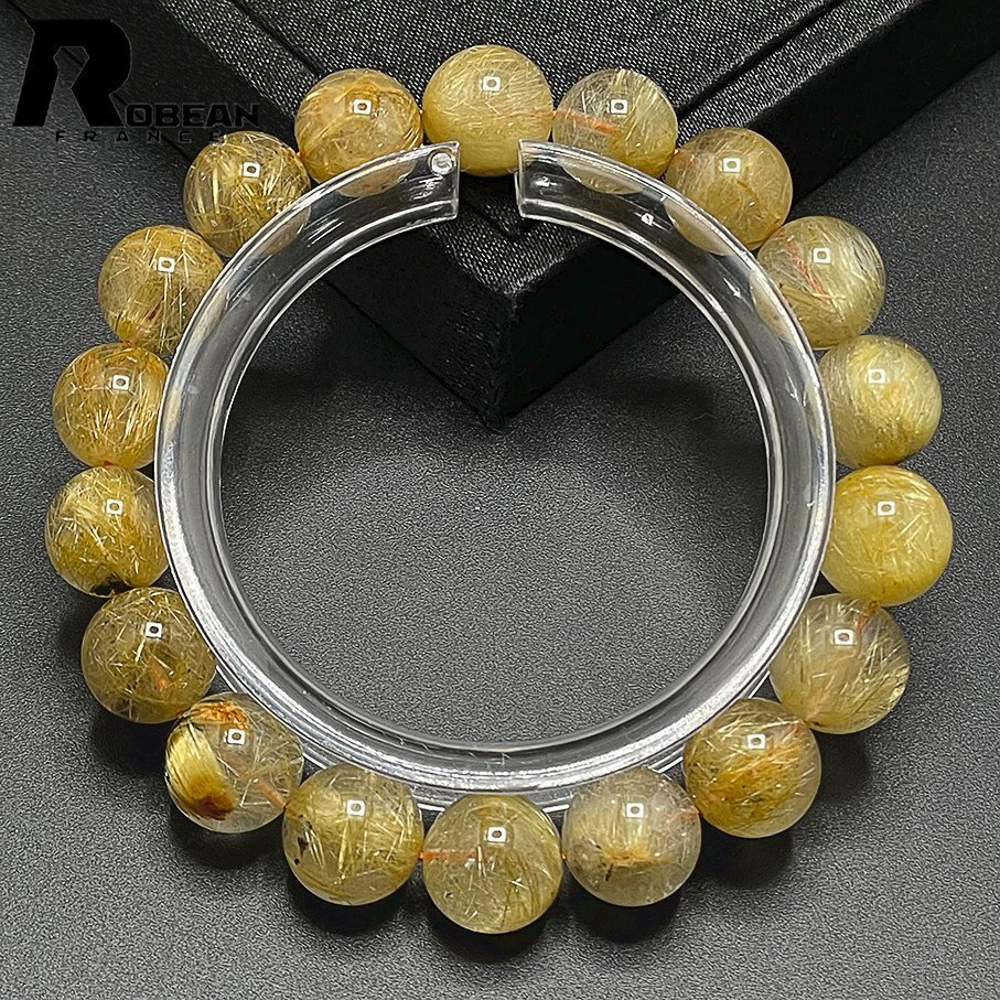  valuable EU made regular price 7 ten thousand jpy *ROBEAN* Taichi n rutile * yellow gold needle crystal Gold bracele 9 star better fortune natural stone luck with money amulet 10.8-11.8mm C1008J423