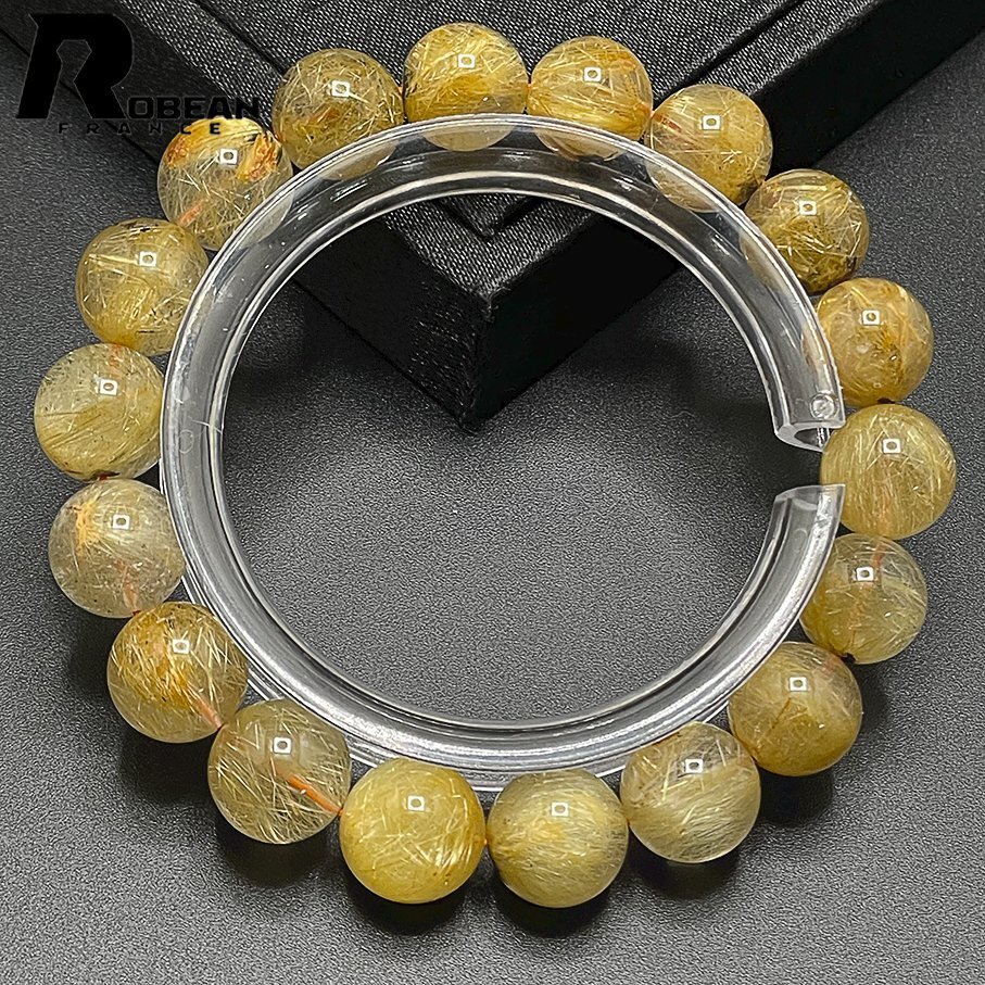  valuable EU made regular price 7 ten thousand jpy *ROBEAN* Taichi n rutile * yellow gold needle crystal Gold bracele 9 star better fortune natural stone luck with money amulet 10.8-11.8mm C1008J423