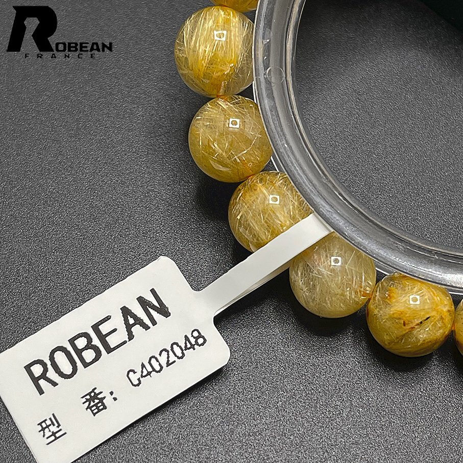 上品 EU製 定価8万円★ROBEAN・タイチンルチル★黄金針水晶 ゴールド ブレスレット 九星開運 天然石 金運 お守り 9.9-10.7mm C402048の画像6