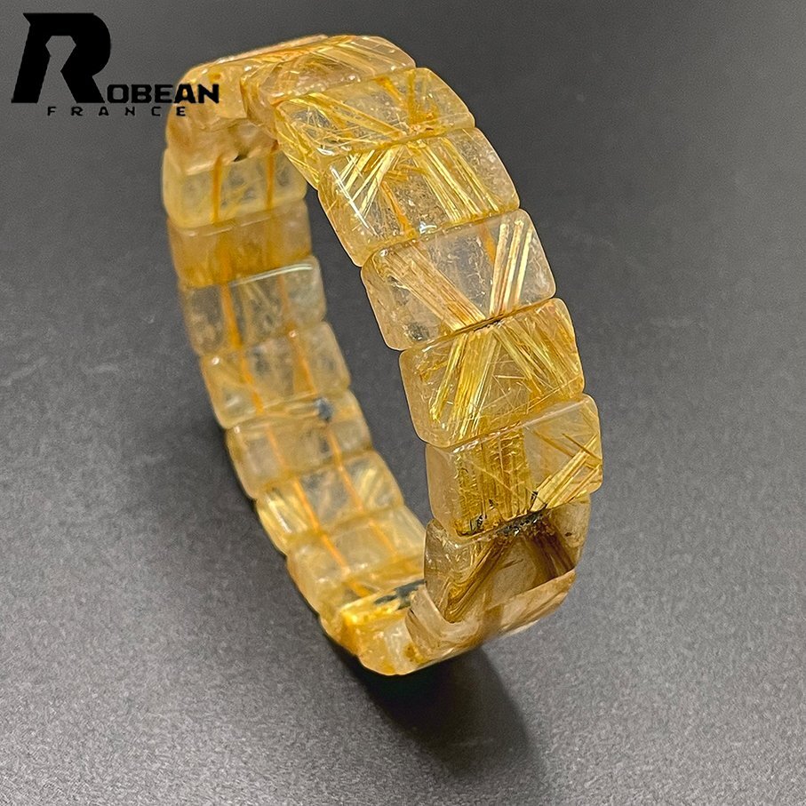  excellent article EU made regular price 15 ten thousand jpy *ROBEAN* sun flower Taichi n rutile bangle * yellow gold needle crystal Gold bracele Power Stone 18.4*6.1mm C411167
