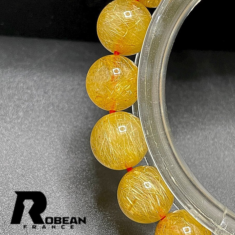 レア EU製 定価10万円★ROBEAN・タイチンルチル★黄金針水晶 ゴールド ブレスレット 九星開運 天然石 金運 お守り 9.4-9.7mm 1001G668_画像6