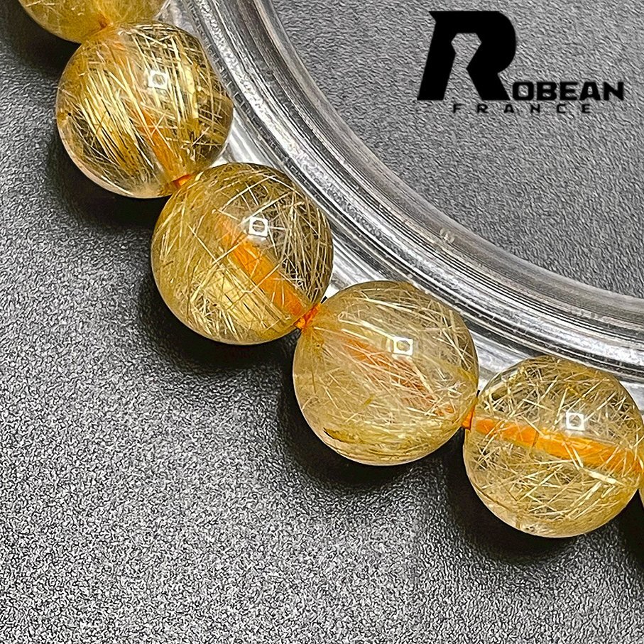 高級 EU製 定価7万円★ROBEAN・タイチンルチル★黄金針水晶 ゴールド ブレスレット 九星開運 天然石 金運 お守り 9-9.5mm 1001G716の画像4