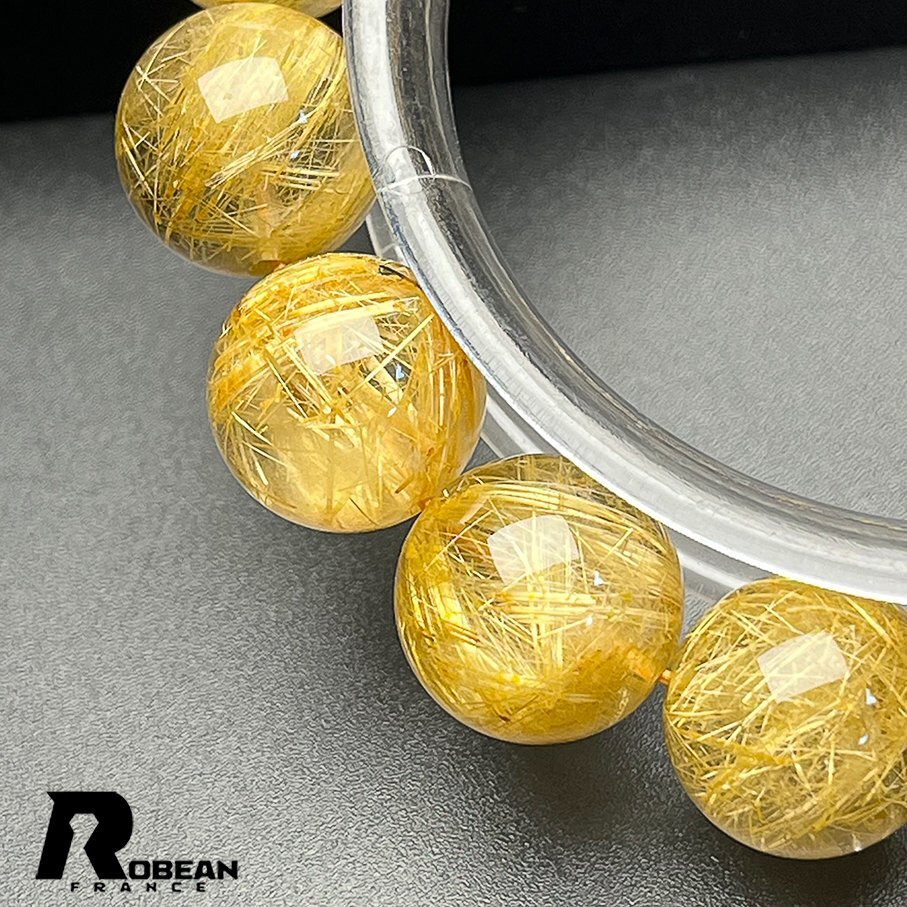 逸品 EU製 定価22万円★ROBEAN・タイチンルチル★黄金針水晶 金運 幸運 ゴールド ブレスレット パワーストーン 綺麗 13-13.8mm 1003k585の画像3