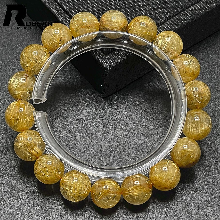  beautiful EU made regular price 10 ten thousand jpy *ROBEAN* Taichi n rutile * yellow gold needle crystal luck with money .. Gold bracele Power Stone beautiful 10.9-11.6mm C403066