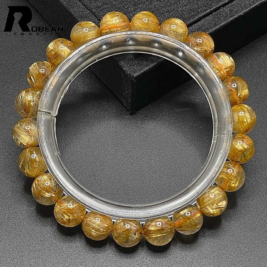  beautiful EU made regular price 7 ten thousand jpy *ROBEAN* Taichi n rutile * yellow gold needle crystal Gold bracele 9 star better fortune natural stone luck with money amulet 8.9-9.3mm C405085