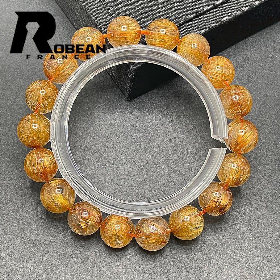 上品 EU製 定価8万円★ROBEAN・銅髪ルチルクォーツ★ブレスレット パワーストーン 天然石 金運 お守り ギフト 10-10.5mm 1001G1254_画像1