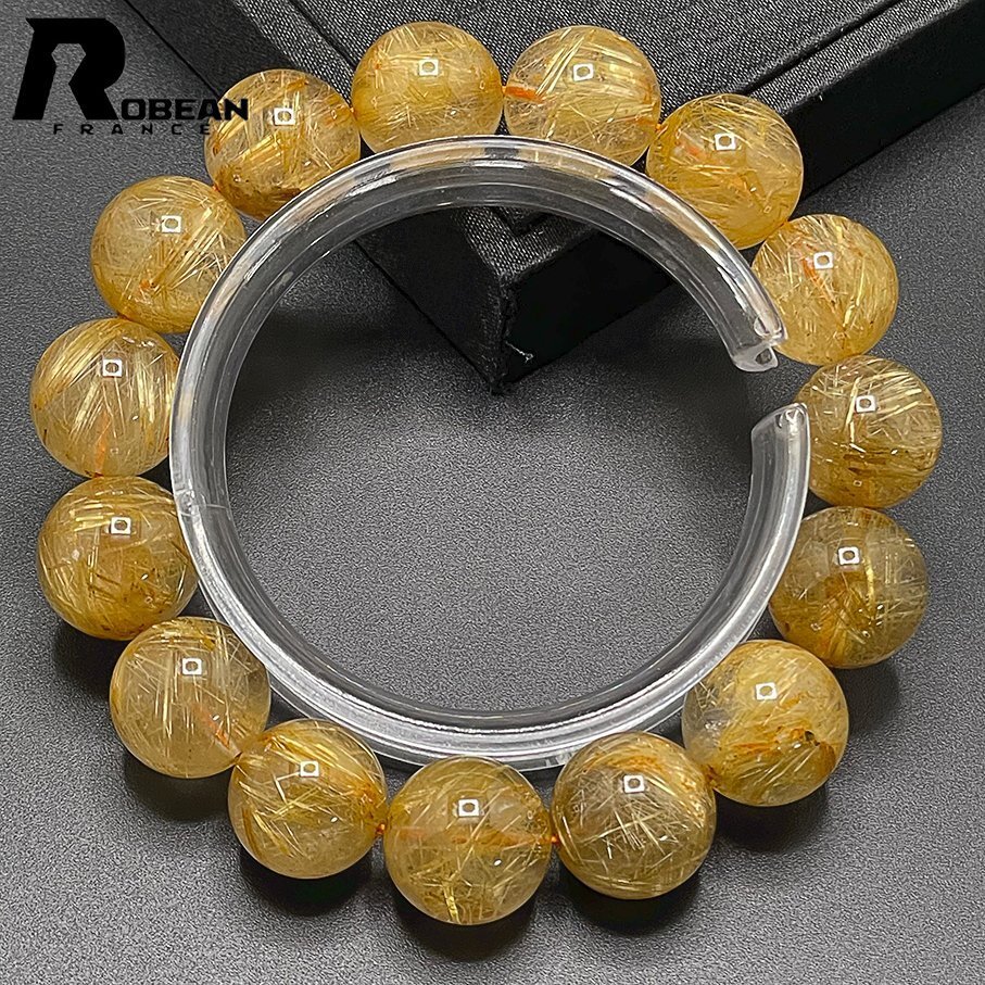  dream color EU made regular price 25 ten thousand jpy *ROBEAN* Taichi n rutile * yellow gold needle crystal Gold bracele 9 star better fortune natural stone luck with money amulet 14.8-15.6mm C406104