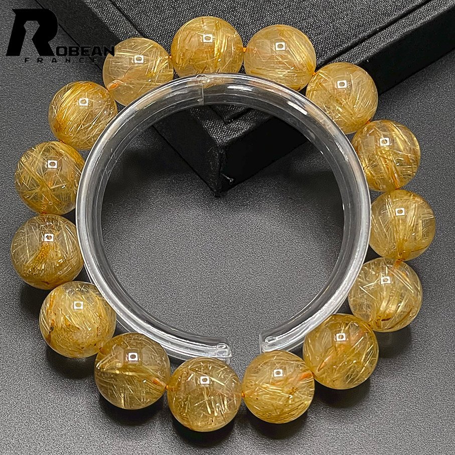  dream color EU made regular price 25 ten thousand jpy *ROBEAN* Taichi n rutile * yellow gold needle crystal Gold bracele 9 star better fortune natural stone luck with money amulet 14.8-15.6mm C406104