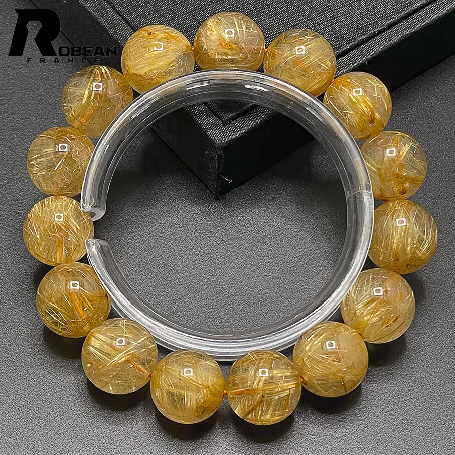 dream color EU made regular price 25 ten thousand jpy *ROBEAN* Taichi n rutile * yellow gold needle crystal Gold bracele 9 star better fortune natural stone luck with money amulet 14.8-15.6mm C406104