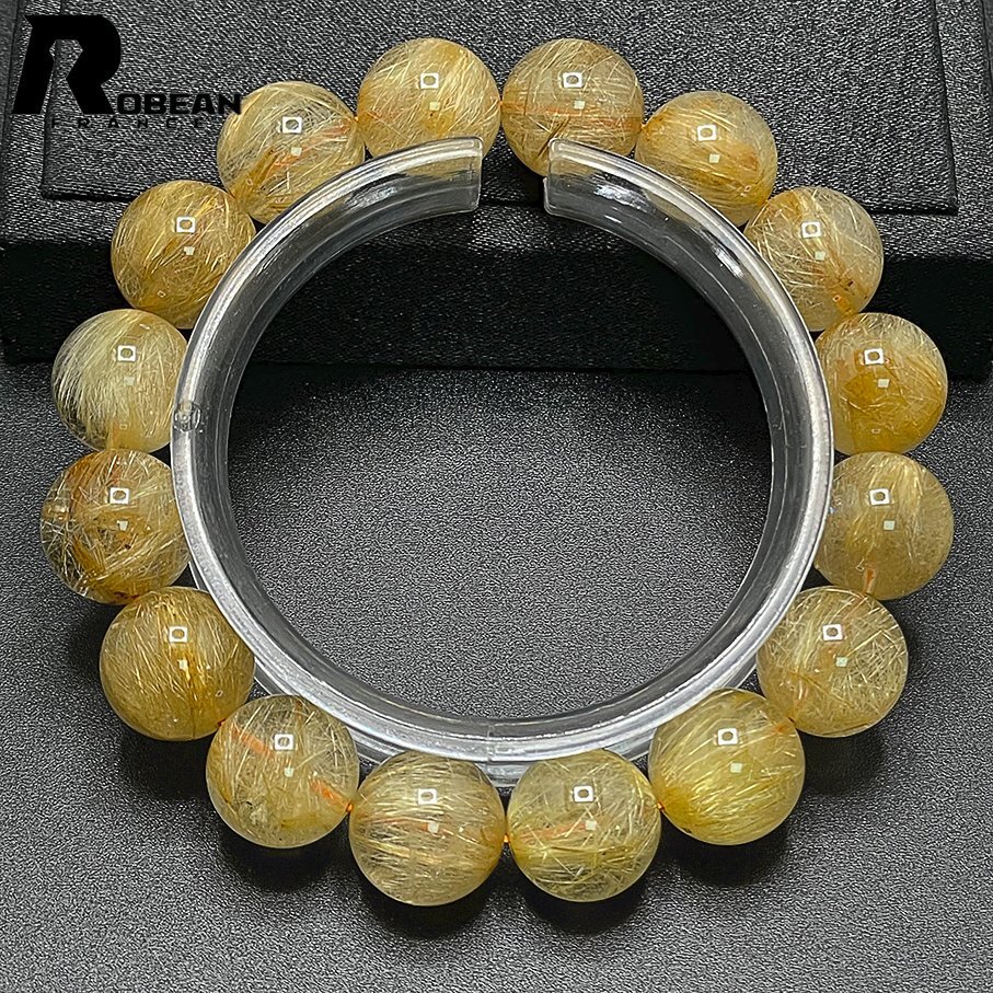  beautiful EU made regular price 14 ten thousand jpy *ROBEAN* ultimate! ultimate full needle rutile quartz * bracele Power Stone natural stone beautiful luck with money amulet 13.8-14.4mm C410132