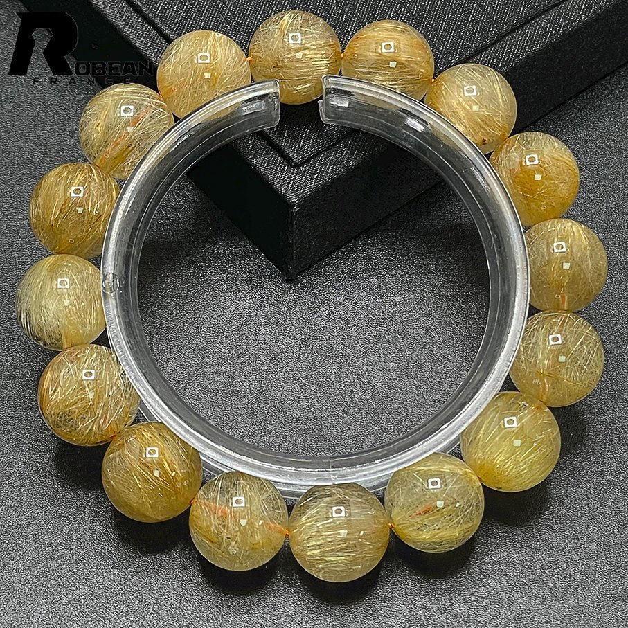  beautiful EU made regular price 14 ten thousand jpy *ROBEAN* ultimate! ultimate full needle rutile quartz * bracele Power Stone natural stone beautiful luck with money amulet 13.8-14.4mm C410132