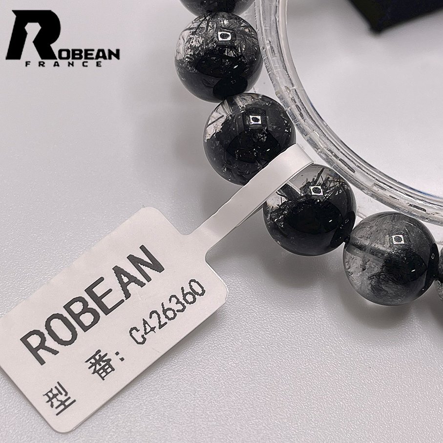 綺麗 EU製 定価6万円★ROBEAN・ブラックルチルクォーツ★黒針水晶 ブレスレット パワーストーン 金運 天然石 原石 10.9-11.7mm C426360_画像6