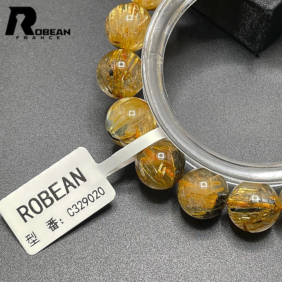 貴重 EU製 定価9万円★ROBEAN・太陽花タイチンルチル★黄金針水晶 金運 ゴールド ブレスレット パワーストーン 11.9-12.6mm C329020_画像7