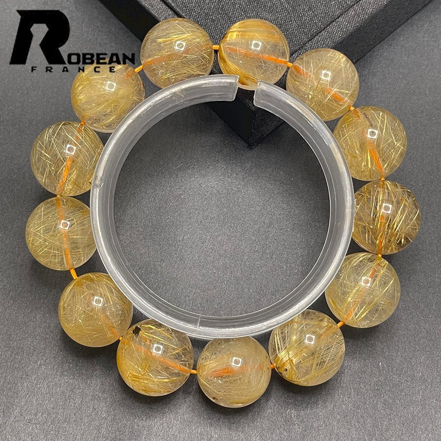  high class EU made regular price 19 ten thousand jpy *ROBEAN* Taichi n rutile * yellow gold needle crystal Gold bracele 9 star better fortune natural stone luck with money amulet 17-17.4mm Z328009