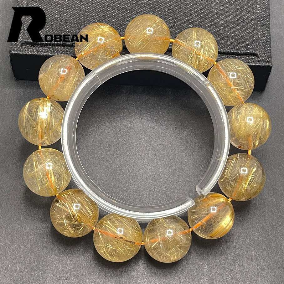  high class EU made regular price 19 ten thousand jpy *ROBEAN* Taichi n rutile * yellow gold needle crystal Gold bracele 9 star better fortune natural stone luck with money amulet 17-17.4mm Z328009