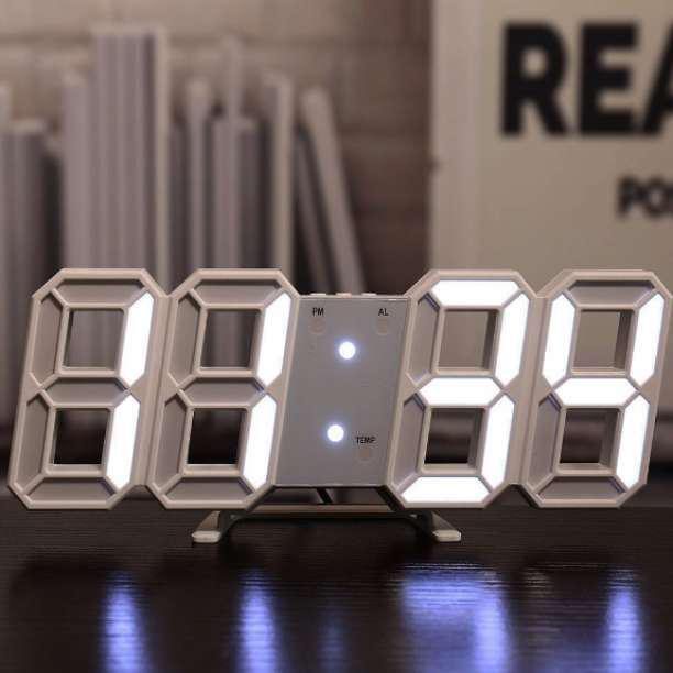 LED デジタル時計 置き時計 アラーム 壁掛け 卓上 韓国 白 3D 目覚ましの画像3