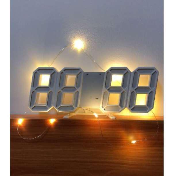 LED デジタル時計 置き時計 アラーム 壁掛け 卓上 韓国 白 3D 目覚ましの画像4