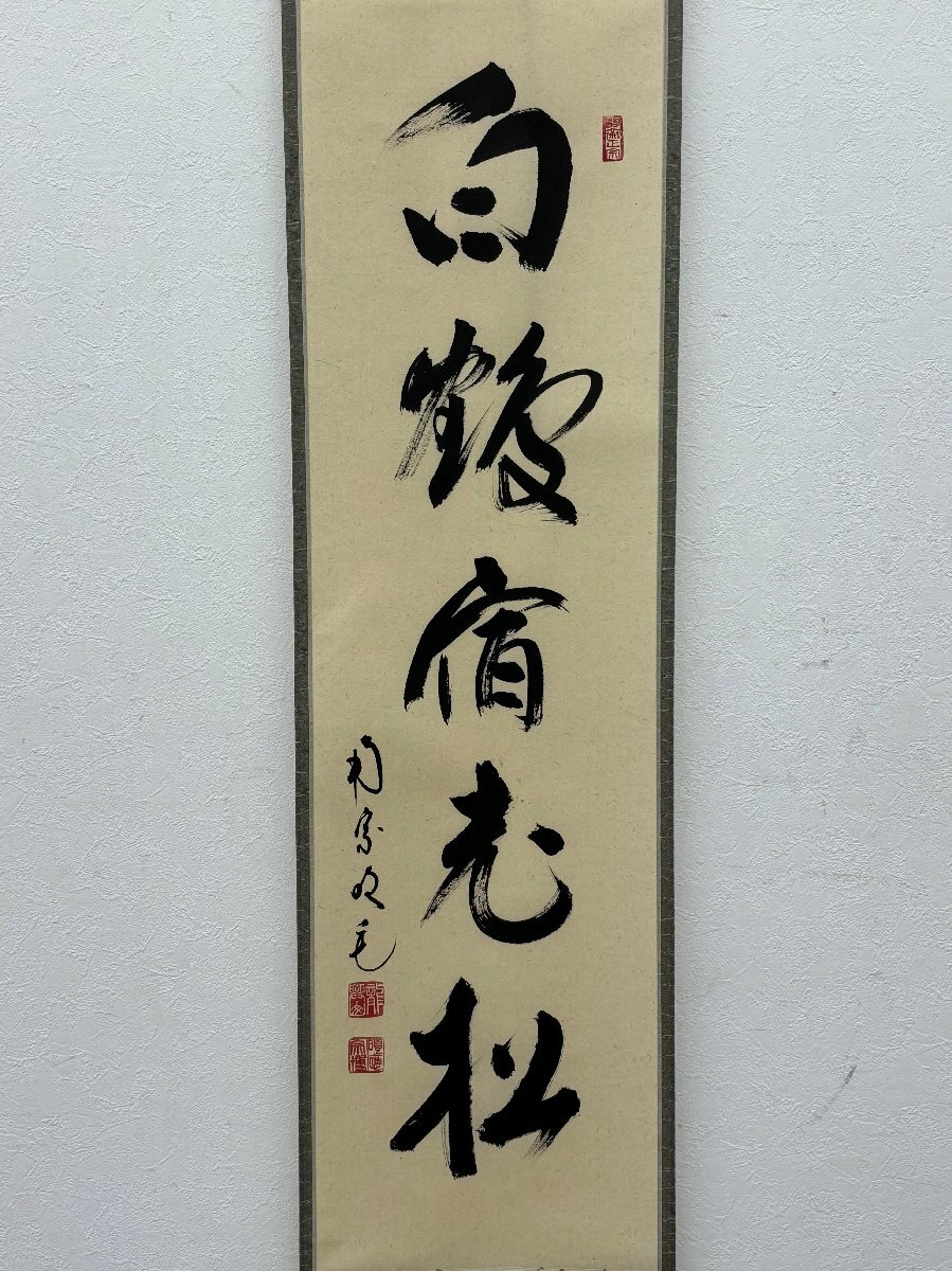 真作保証 南宗寺 田島碩應 自筆一行書 「白鶴宿老松」 合箱 紙本 軸装 茶掛 茶道具 掛軸 書画 骨董品 美術品 5870ldzN