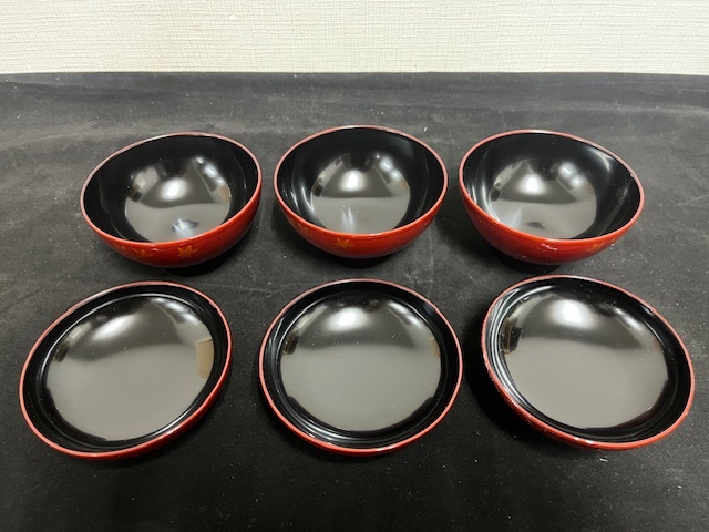 御吸物椀 越前塗 漆器 まとめ 津軽塗？ お椀 お盆 菓子器 丸盆 U608の画像8