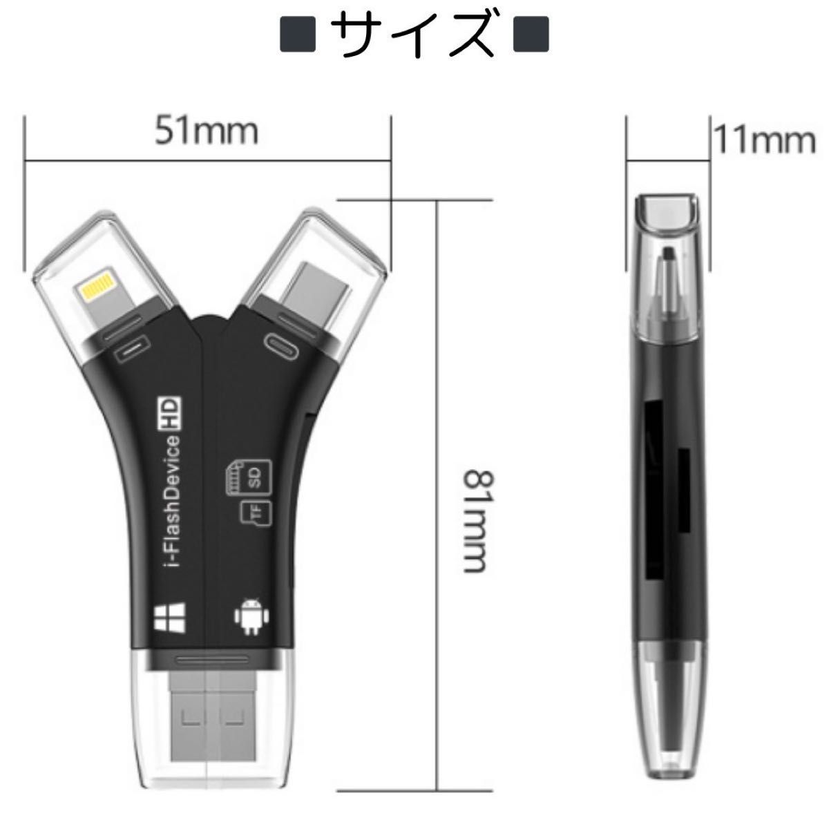 SD カードリーダー　4in1 データ移行　スマホ　iPhone USB コンパクト　持ち運び　Android iPad