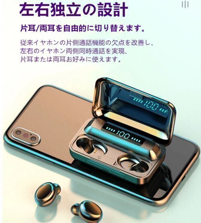 【最新・送料無料】Bluetooth イヤホン ワイヤレスイヤホン 自動ペアリング 防水 イヤフォン 高音質 IPX7 HIFI iphone 5.3 完全の画像3