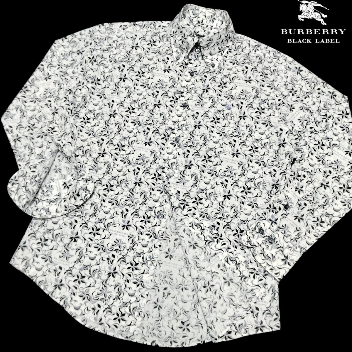  Burberry Black Label # цветок монограмма общий рисунок шланг вышивка 2(M) белый du evo to-ni длинный рукав BD рубашка BURBERRY BLACK LABEL