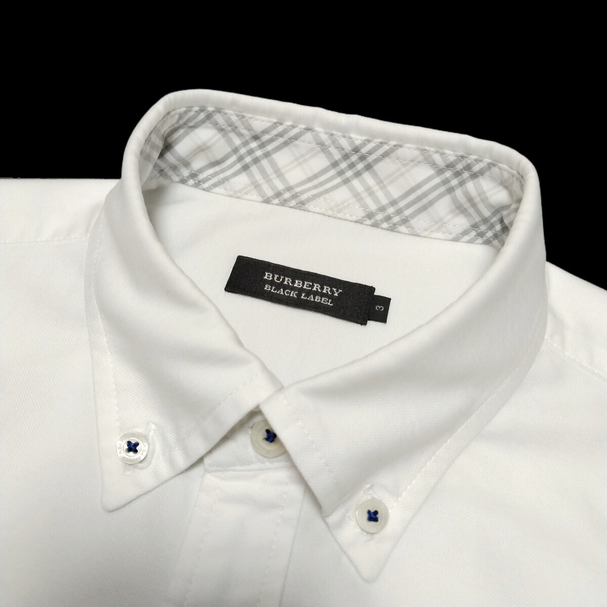 バーバリーブラックレーベル■ノバチェック使い ホース刺繍 3(L) 白 オックスフォード 長袖BDシャツ BURBERRY BLACK LABEL■の画像3