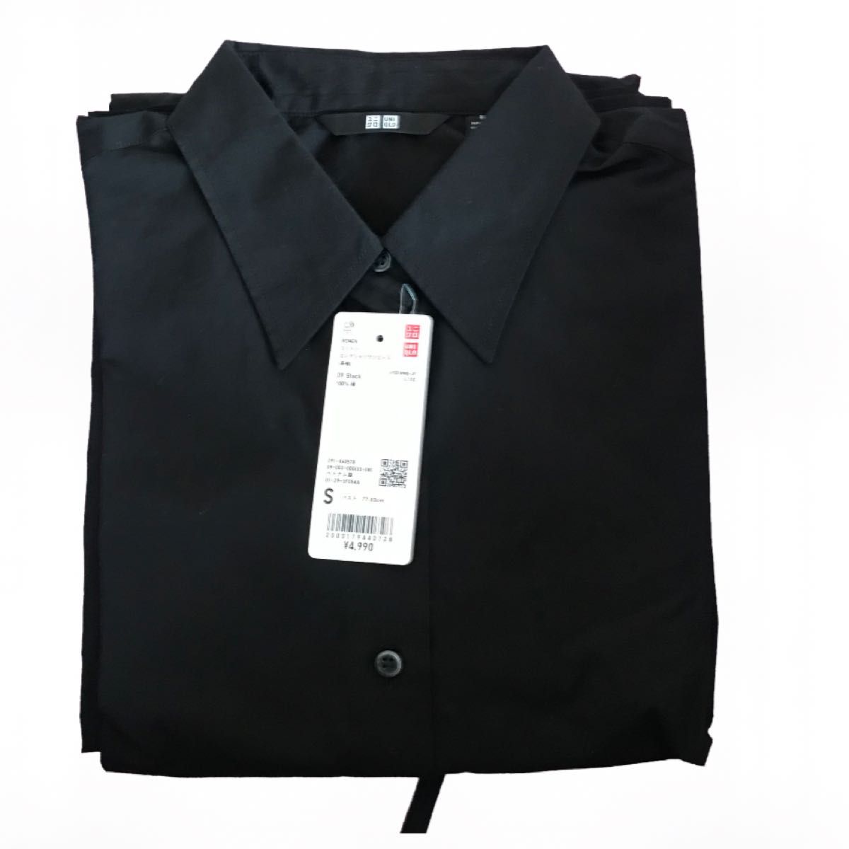 ユニクロ　タグ付き未使用　コットンロングシャツワンピース Sサイズ　長袖　ブラック　綿100%