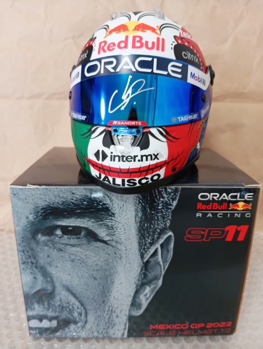 F1 1/2 size helmet S. Perez with autograph Sergio Perez 2022 Mexico GP Red Bull Honda Schubert