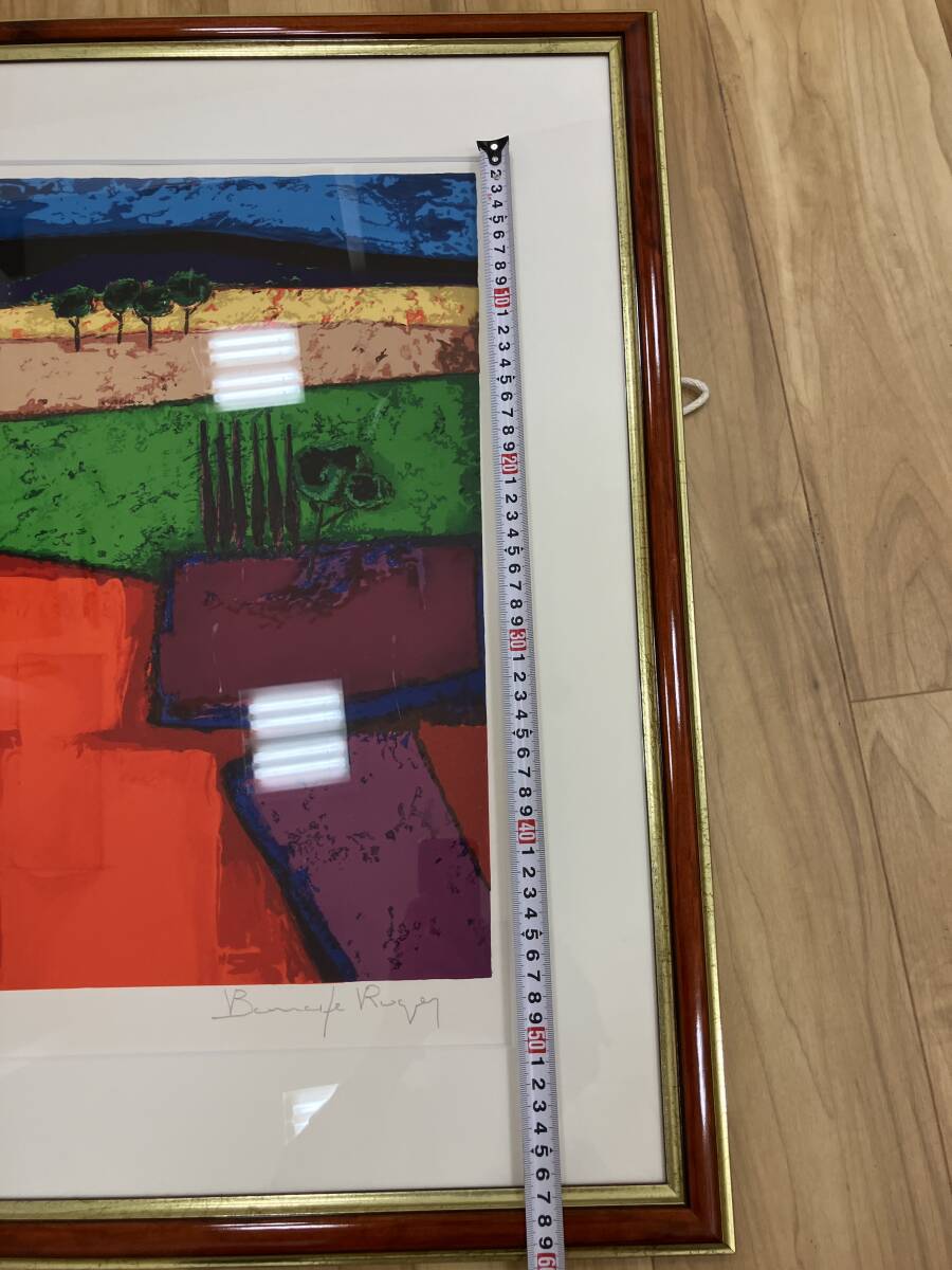 ロジェ・ボナフェ 絵画 南仏 風景画 リトグラフ 版画 「青い丘」 額付き_画像8