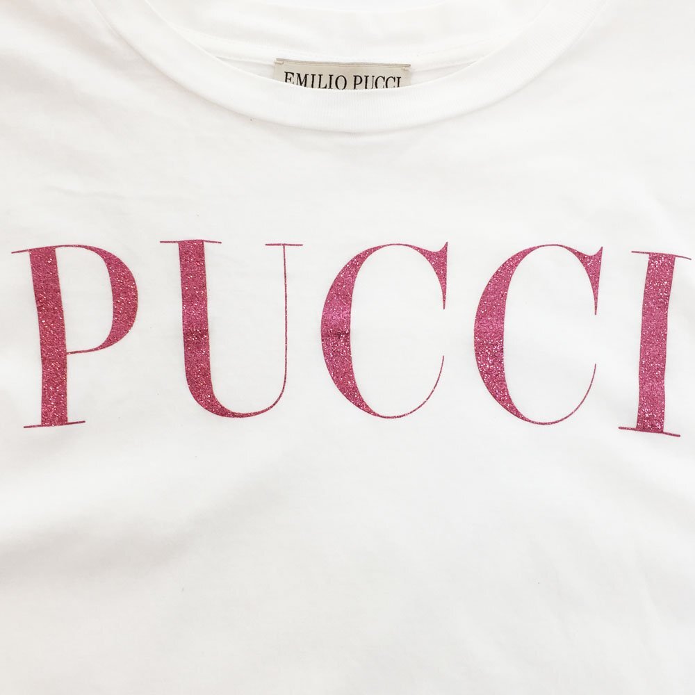 ★Emilio Pucci エミリオプッチ 半袖 ラメプリントTシャツ レディース サイズS ホワイト トップス カットソー 76992 1BA/41933の画像3