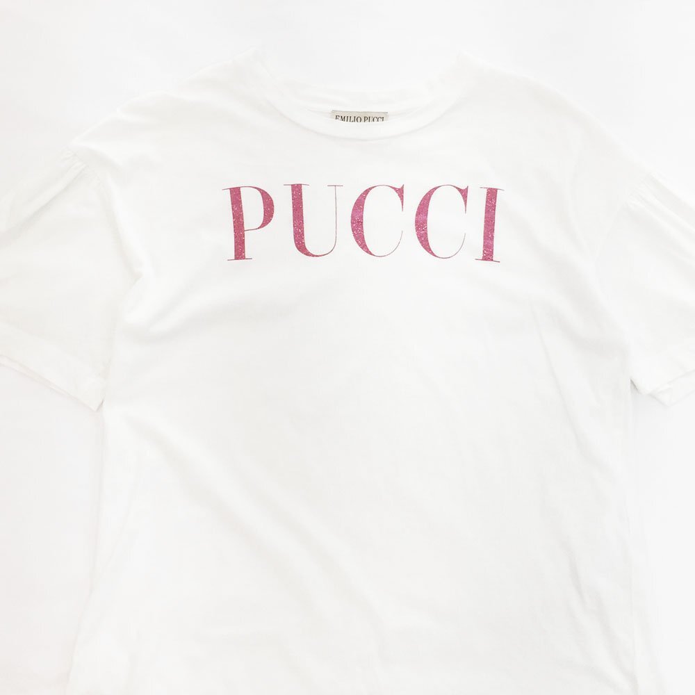 ★Emilio Pucci エミリオプッチ 半袖 ラメプリントTシャツ レディース サイズS ホワイト トップス カットソー 76992 1BA/41933の画像2