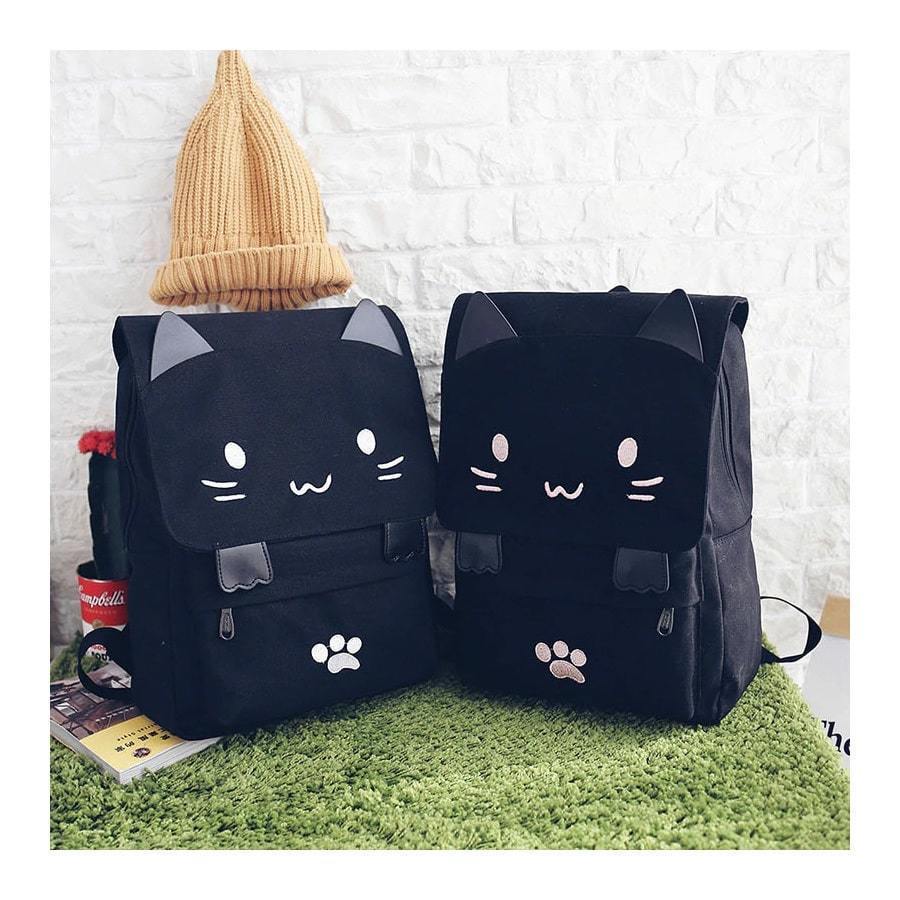 新品 デイパック リュック レディース 2色 猫 cat バックパック 学生バッグ 鞄 女性用 黒＆ピンク 猫の顔 BAG 通学鞄 旅行鞄 ZCL404_画像2