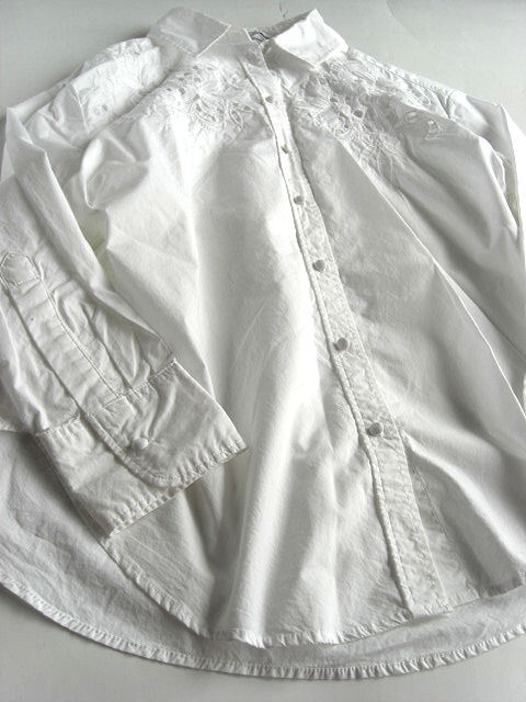 ザラZARA カットワークコットン刺繍長袖シャツ 白 Sの画像5