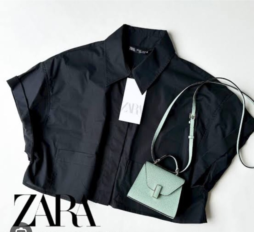 【タグ付き新品未使用】ZARA　ザラ　クロップドシャツ　S　黒_画像1
