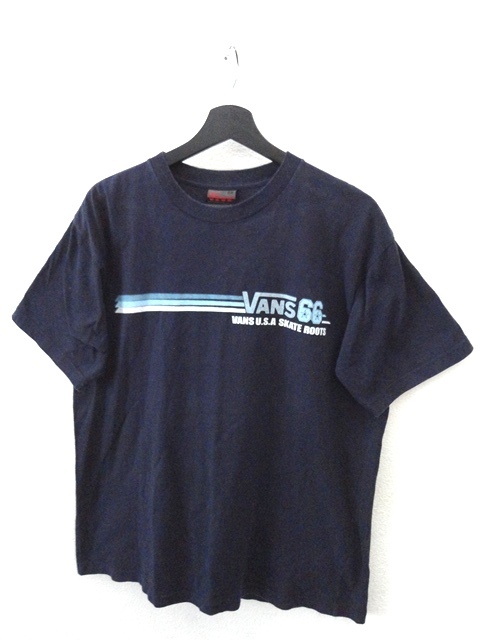 90's ヴィンテージ/VANS:ヴァンズ/旧タグ 両面 ロゴプリント Tシャツ/ネイビー/Lsize/オールド バンズ スケーター_画像4