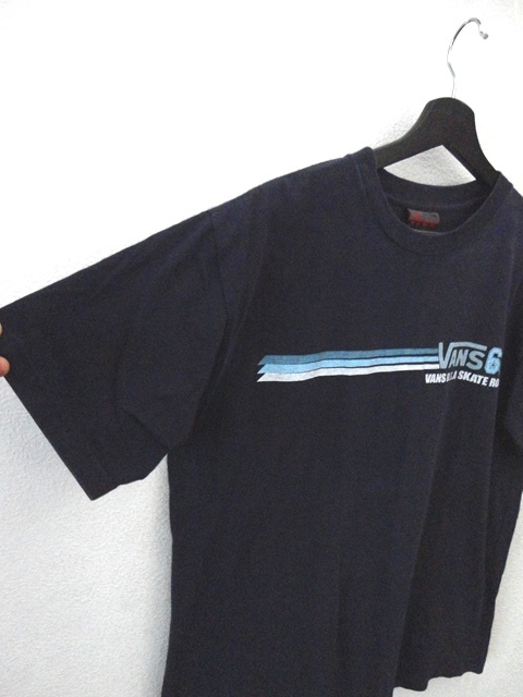 90's ヴィンテージ/VANS:ヴァンズ/旧タグ 両面 ロゴプリント Tシャツ/ネイビー/Lsize/オールド バンズ スケーター_画像6