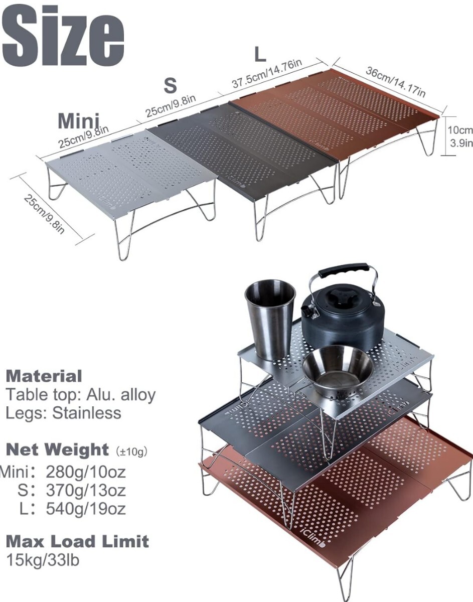 iClimb アウトドア テーブル 超軽量 折畳テーブル 天板3枚　収納袋付き (L-天板3枚, Gunmetal)　 キャンプ _画像6