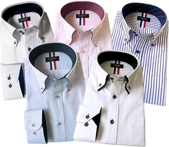 [パリス16ク] ワイシャツ メンズ Ｌ 長袖 ドゥエボットーニ 5枚セットの画像1