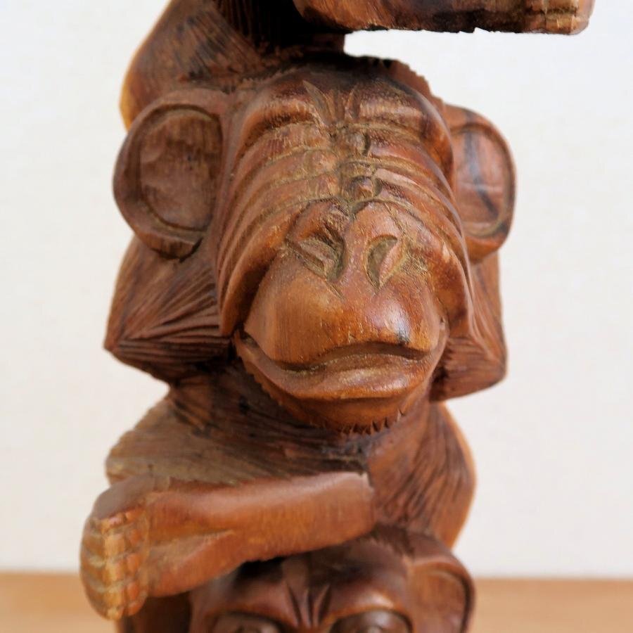 見ザル、聞かザル、言わザル 三猿の木彫りの置物 木製 スワール無垢材 41cm 猿の置物 サルの置物 木彫り彫刻 【アウトレット】010784_画像6