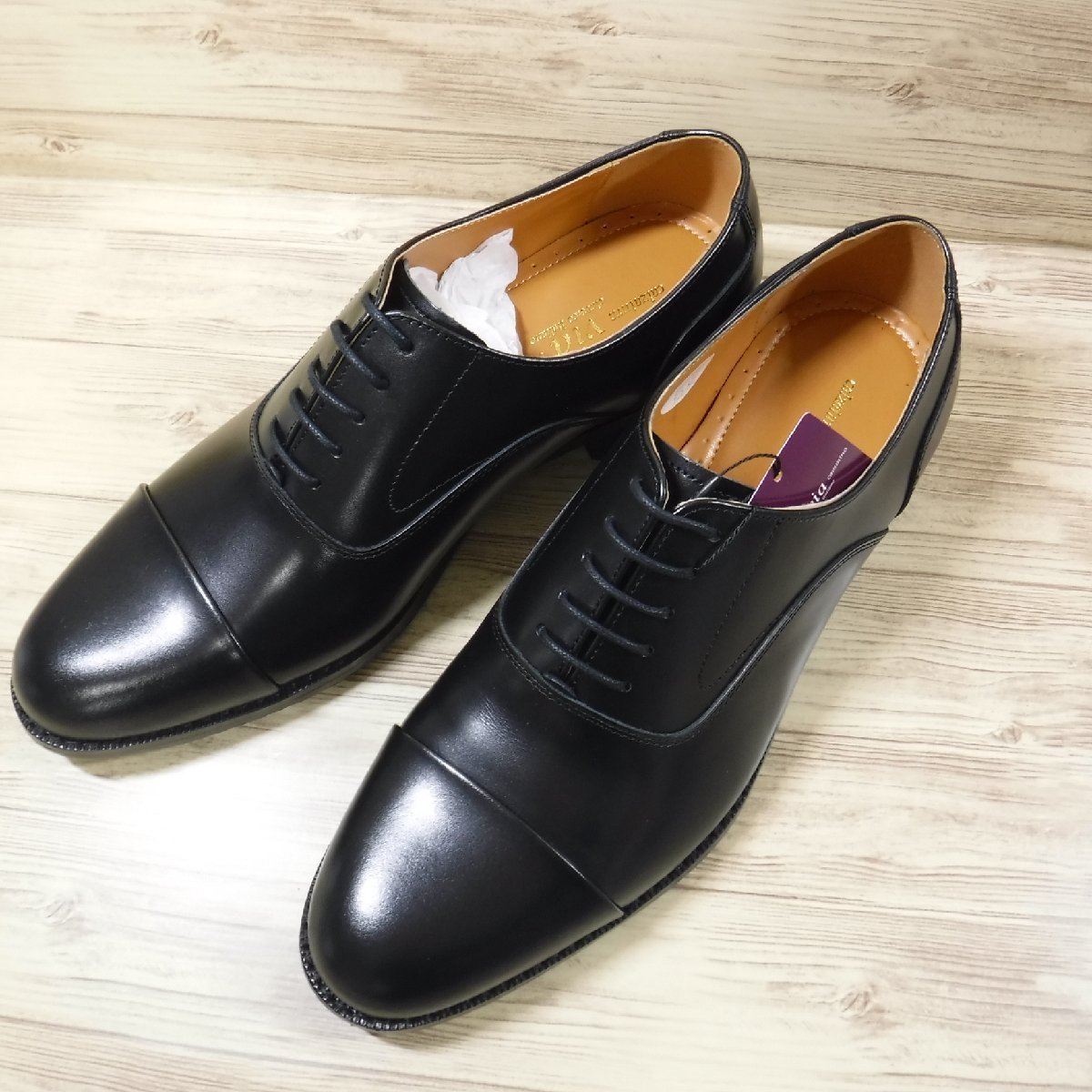 KK443 マドラス madras 定価17380円 黒 牛革 内羽根 ストレートチップ ビジネスシューズ 26.5 新品 via cammino 冠婚葬祭 就活 VC8044の画像4