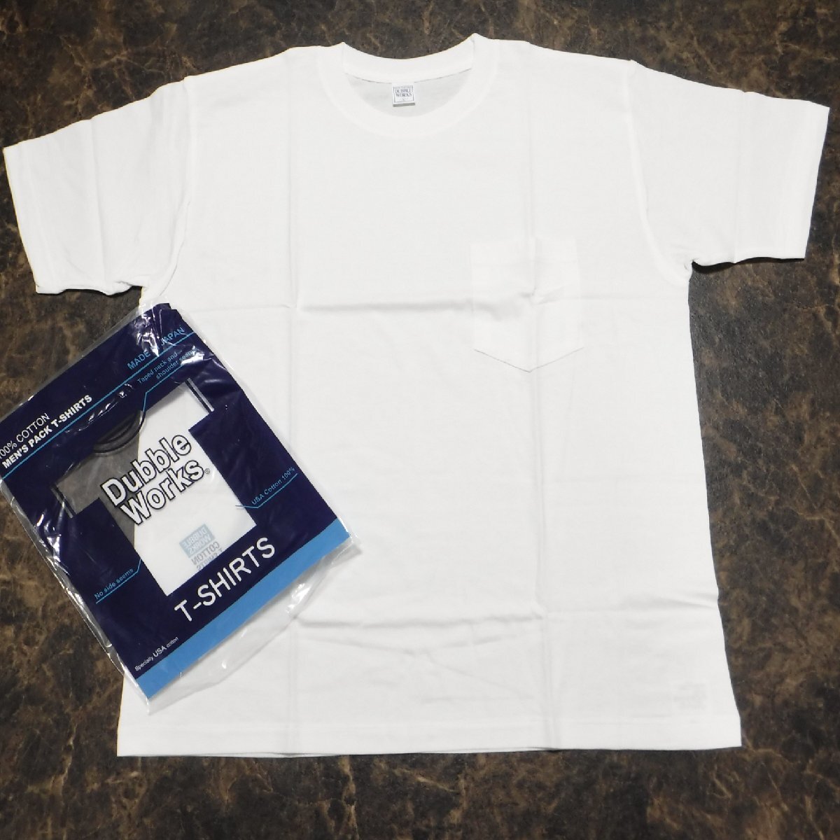 TT358 ウエアハウス ダブルワークス 新品 白 胸ポケット付き 半袖Tシャツ L(40-42) 日本製 丸胴 無地 USAコットン DUBBLEWORKS_画像1